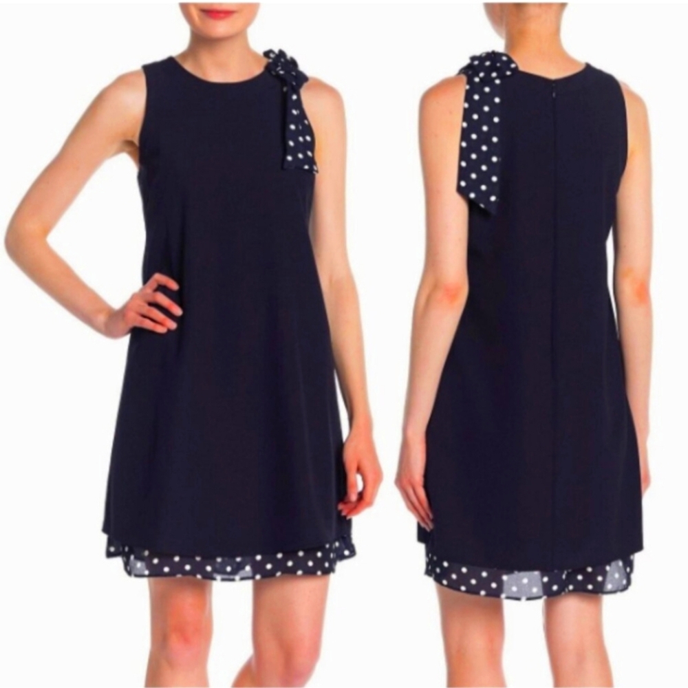 Tahari Dress Womens 6 Blue Polka Dot Office Nautical Rockabilly Work Coastal